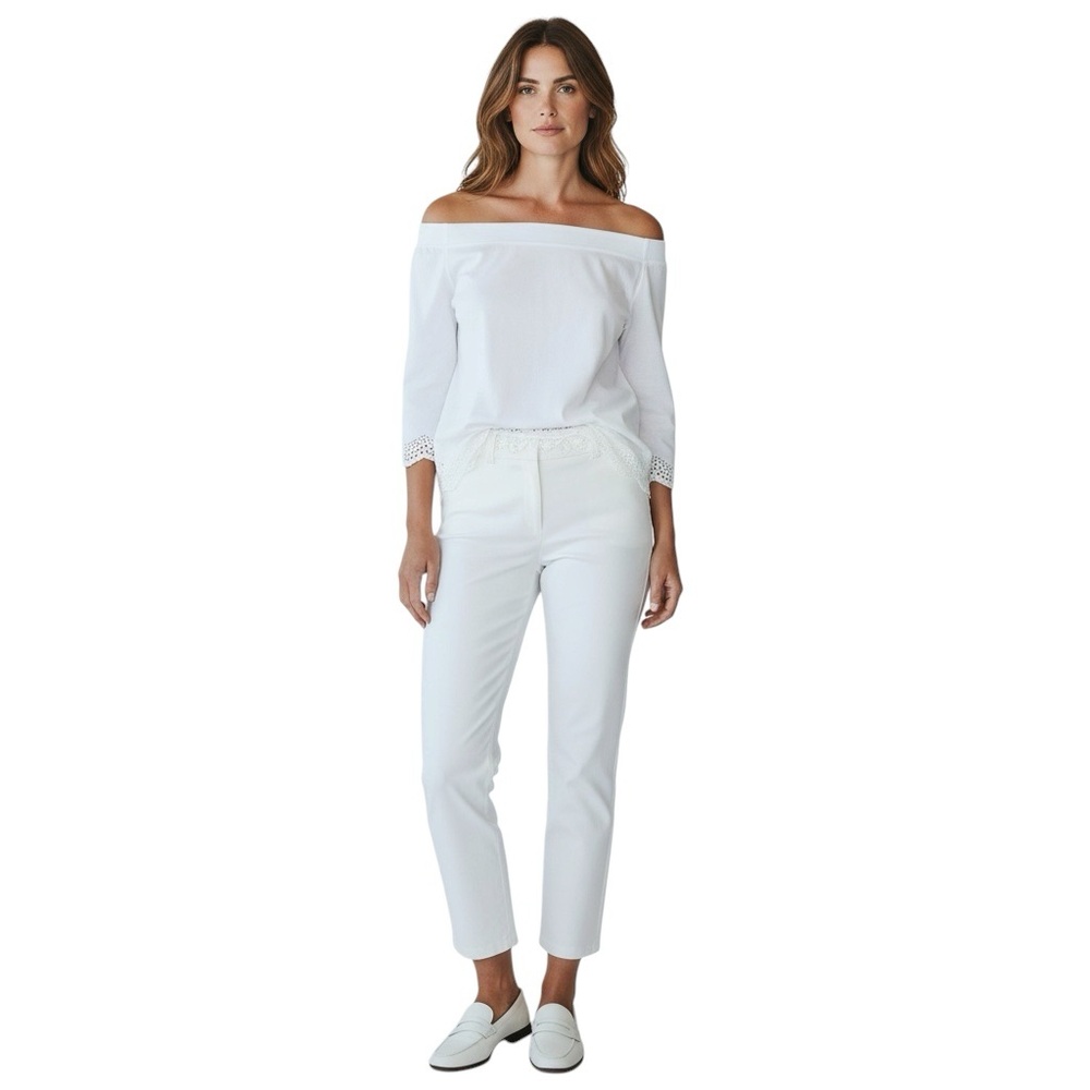 LOFT OUTLET Cotton Off-Shoulder Eyelet Bottom Blouse in White Size Medium - Picture 8 of 8